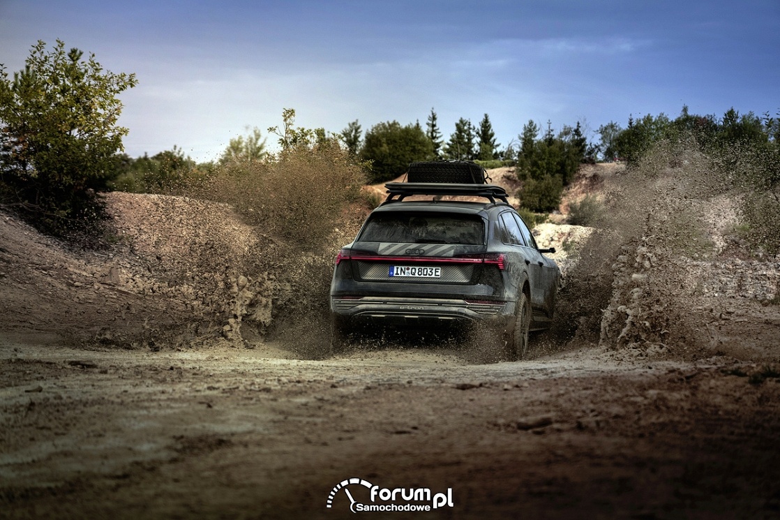 Audi Q8 e-tron edition Dakar, błoto