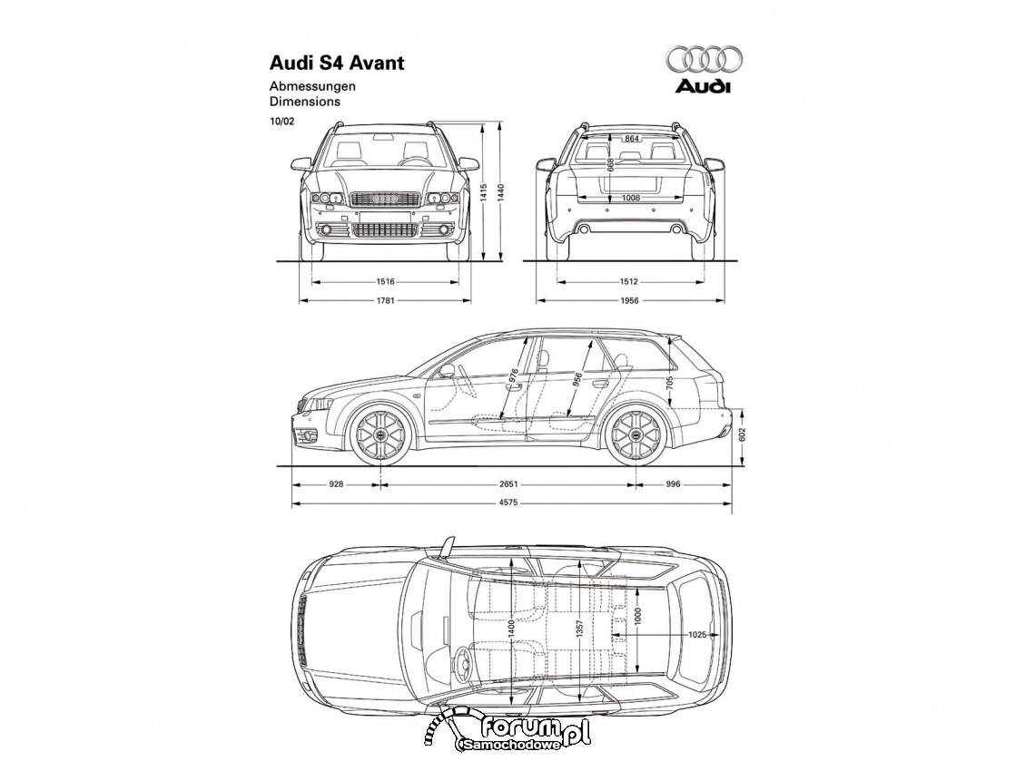 Audi S4 B6 Avant, wymiary