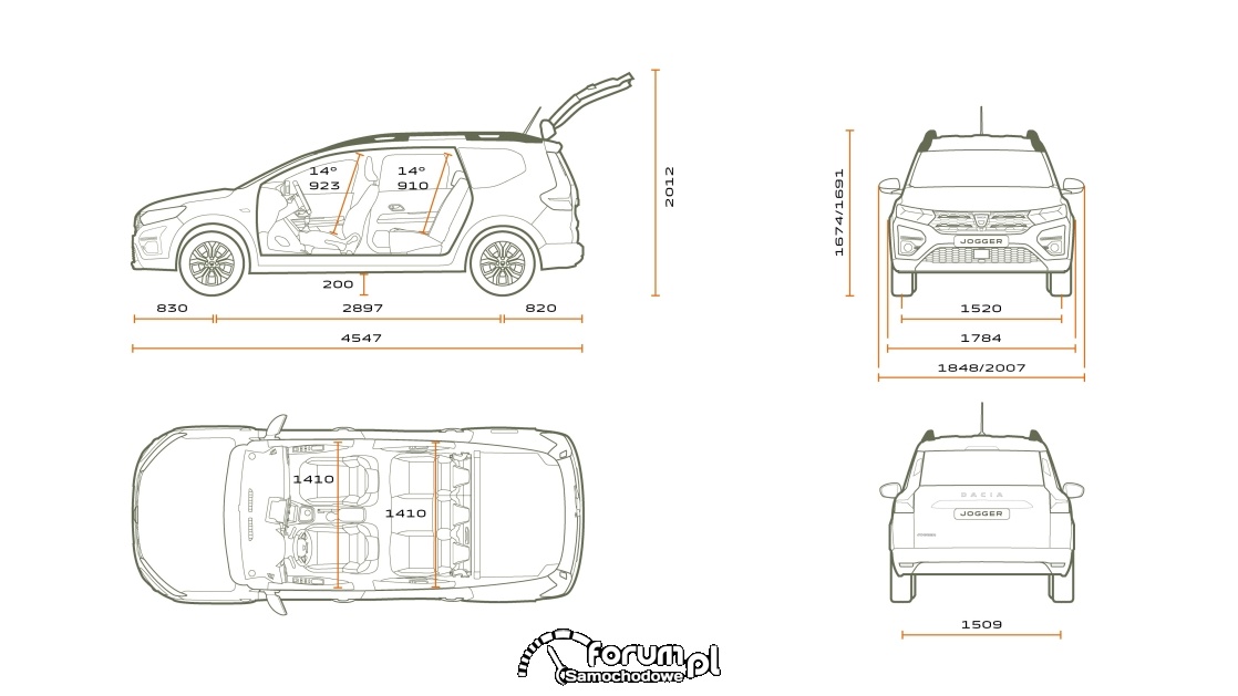 Dacia Jogger - wymiary zewnętrzne, wnętrza