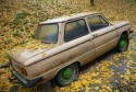Jesień, kolorowe liście, samochód, Zaporożec