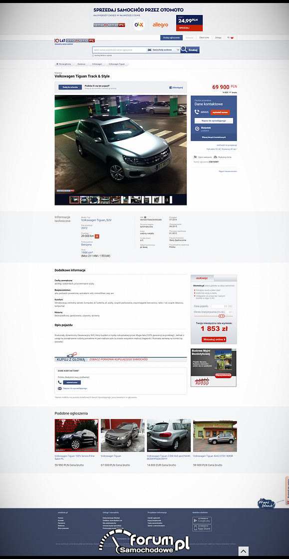 Volkswagen Tiguan 69900 PLN. Białystok - otoMoto.pl