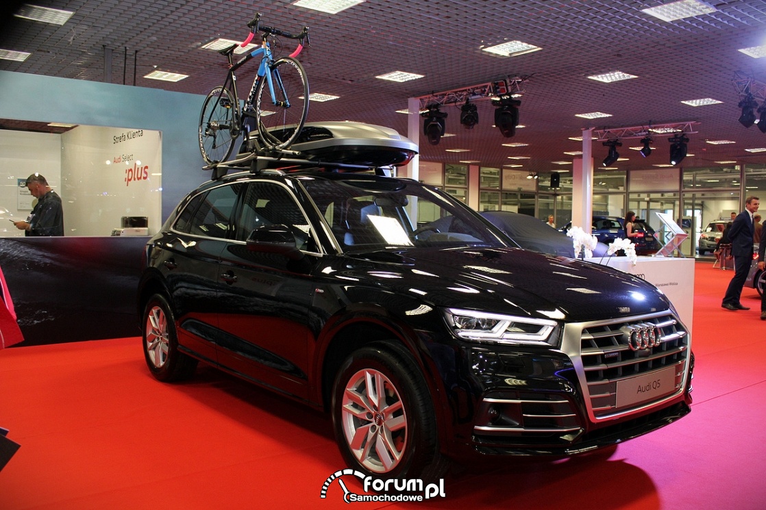 Audi Q5, rower i box na dachu